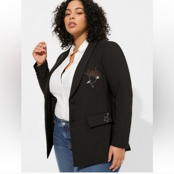 Torrid Curve Jackets & Blazers - Torrid Black Blazer with Embroidered Accents (Item #120)